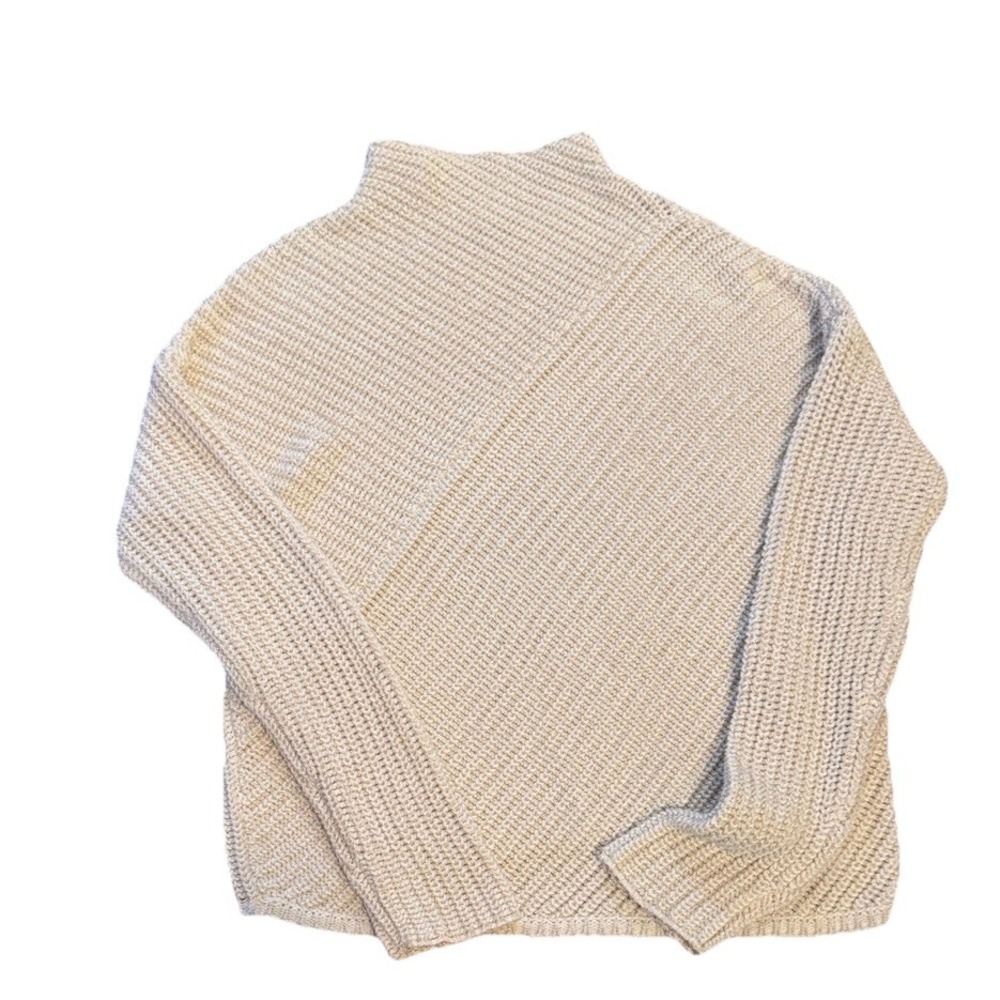 Halogen Women's Mock Neck Long Sleeve Ivory Pullover Sweater XL Gold Threading‎